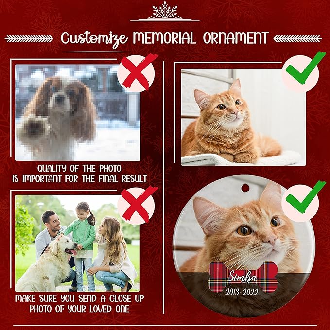 Lara Laser Works Pet Memorial Gifts, Personalized Dog Photo Ornament, Custom w/ Name & Date - Forever in Our Hearts 5 Designs Loving Memory, Sympathy Gifts Keepsake Loss of Cat, D3