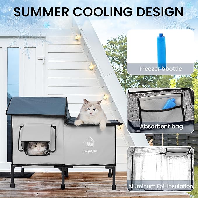 Outdoor Cat House Weatherproof, Clawsable Cat Houses with Insulation Layer, Foldable Cats Shelter, Large Cave Bed for Pets Up to 55lbs for Garden, Patio, or Backyard (Grey-L)