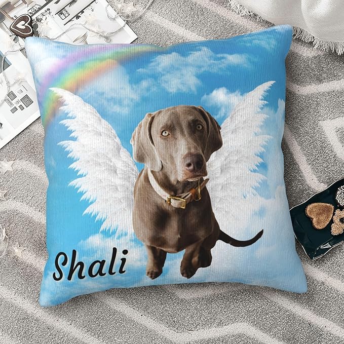 Funnylife Personalized Pet Memorial Throw Pillow with Photo Pet Memorial Gifts for Dogs Cats Loss of Dog Sympathy Gift Dog Bereavement Remembrance Picture Pillow