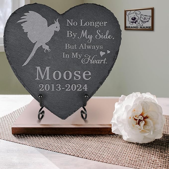 Pet Memorial Stone Parrot - Parrot Headstone - Parrot Memorial Stone - Parrot Memorial Gifts - Loss of a Parrot - Parrot Loss Gifts (Heart-Shaped)