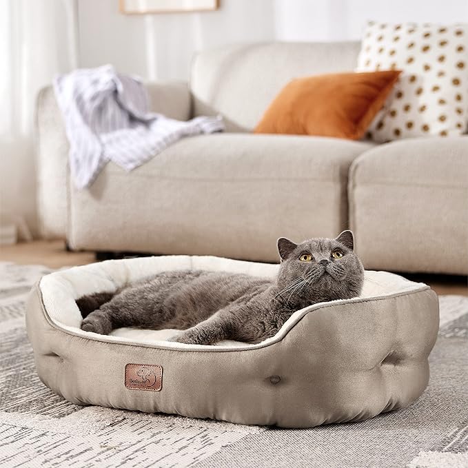 Bedsure Dog Beds for Small Dogs - Round Medium Cat Beds for Indoor Cats, Washable Pet Bed for Puppy and Kitten with Slip-Resistant Bottom, 25 Inches, Taupe