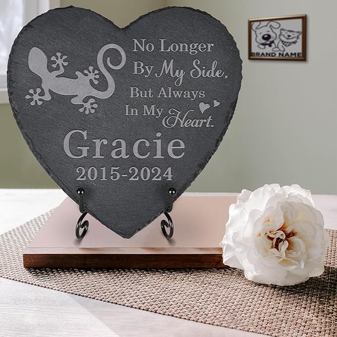 Pet Memorial Stone Lizard - Lizard Headstone - Lizard Memorial Stone - Lizard Memorial Gifts - Loss of a Lizard - Lizard Loss Gifts (Heart-Shaped)