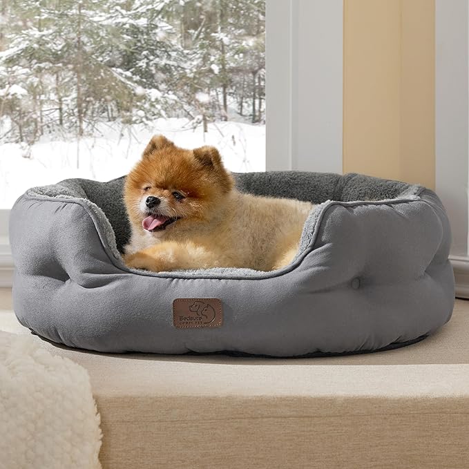 Bedsure Self Warming Dog Beds for Small Dogs - Round Medium Cat Beds for Indoor Cats, Washable Pet Bed for Puppy and Kitten with Slip-Resistant Bottom, 25 Inches, Self Warming Grey