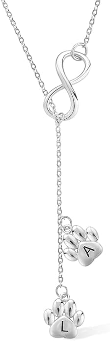 AILIN Custom Dog Paw Print Necklace For Women 925 Sterling Silver/Brass Infinity Initial Dog Memorial Necklace Personalized Gifts For Her Dog Lovers