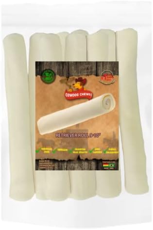 Cowdog Chews Retriever Roll 9-10 inch All Natural Rawhide Dog Treat (10 Pack)