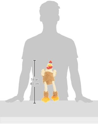 goDog Checkers Skinny Rooster Squeaky Plush Dog Toy, Chew Guard Technology - Brown, Small
