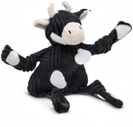 HuggleHounds Knottie Plush Dog Toy - Dog Stuffed Animal Toy, Puppy Toys, Squeaky Dog Toy for Small, Medium & Large Dogs, Durable Plush to Keep Them Busy - Angus Cow, Small