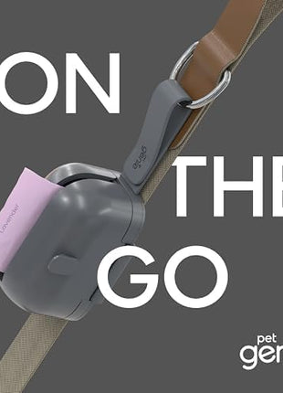 On-the-Go Dog Poop Bag Dispenser for Leash - Compact & Easy to Use Device for Pet Supplies with 2-Point Secure Attachment, Includes 1 Roll (15 count) of Scented Poop Bags, (Lavender Scent)