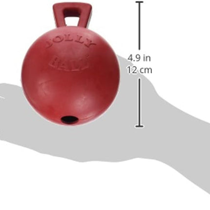 Jolly Pets Tug-n-Toss Heavy Duty Dog Toy Ball with Handle, 4 Inches/Petite, Red