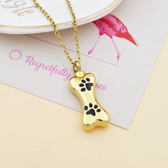 14K Gold Paw Print Urn Necklace for Ashes, 10K/14K/18K Gold Paw Print Urn Necklace Custom Any Name, Personalized Cremation Jewelry Pet Urn Keepsake Necklace for Women Dog Cat Pet