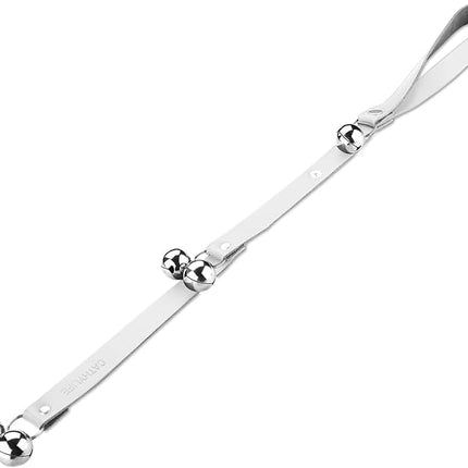 Leather Dog Doorbells for Door Knob/Potty Training/Go Outside, Length Adjustment Copper Dog Bell, Housetraining Hanging Bell, White Leather Silver Bells