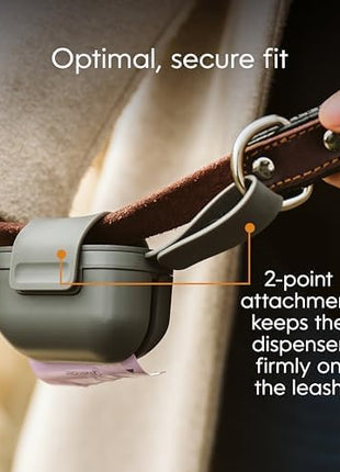 On-the-Go Dog Poop Bag Dispenser for Leash - Compact & Easy to Use Device for Pet Supplies with 2-Point Secure Attachment, Includes 1 Roll (15 count) of Scented Poop Bags, (Lavender Scent)