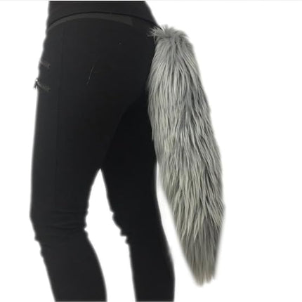 Long Faux Fur Animal Luxury Tail, Cosplay, Anime Lover, Costume Dress Up Pet Play Furry Super Soft Accessory (Silver Gray, 20")