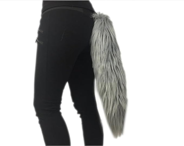 Long Faux Fur Animal Luxury Tail, Cosplay, Anime Lover, Costume Dress Up Pet Play Furry Super Soft Accessory (Silver Gray, 20")