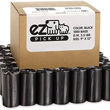 EZ 1000 Pet Dog Waste Poop Bags, Black, 9"x12", Dog Pickup Waste Disposal Bags