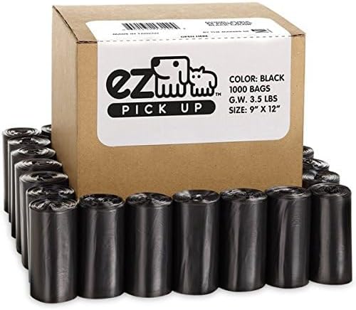 EZ 1000 Pet Dog Waste Poop Bags, Black, 9"x12", Dog Pickup Waste Disposal Bags