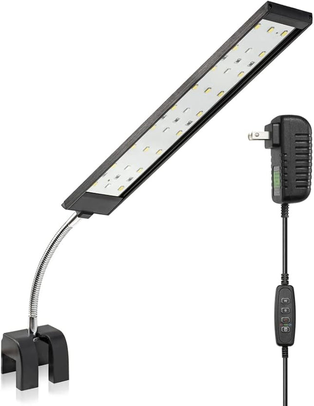 Aquarium Light Small LED Clip Light for Fish Tank 10W with Timer&Dimmer, 1 Yr Warranty