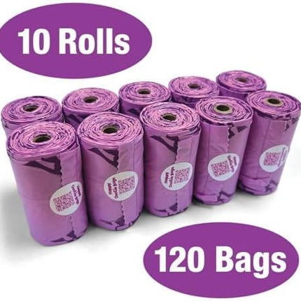 Happy Dootie Bags 10 Rolls.120 Bags with Handles. Clean, Quick and Convenient Pet Dog Poop Cleanup on Walks with Your Furry Friend. Made with Corn Starch. Strong and Leakproof. (Medium Size)