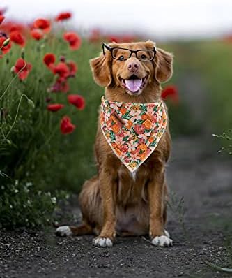 Lionheart glory Plaid Dog Bandana 1 Pack Washable Soft Cotton Flower Print Bibs Scarf, Adjustable Kerchief Square Dog Bandanas for Large Dogs