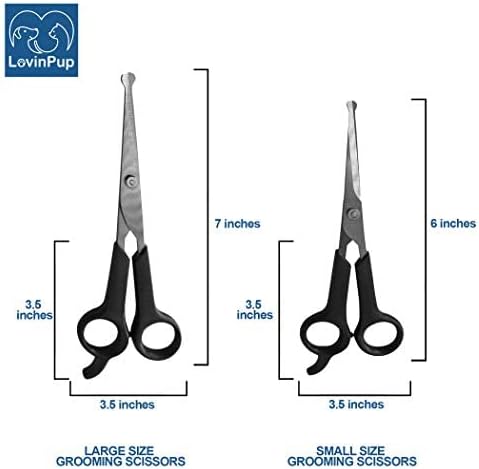 Dog Grooming Scissors, 2 Pack, Pet Scissors, Cuts Facial Hair and Body Fur, Stainless Steel with Safety Rounded Tips for a Painless, Smooth, and Clean Cut, Safe Dog Clippers for Grooming