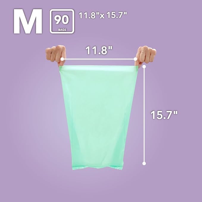 BOS Odor-Sealing Dog Poop Bags for Pet Waste - Disposal Doggy Bags - Scent & Smell Free (90Bags) [Size: M, Color: Light Mint Green] (Pack of 1)