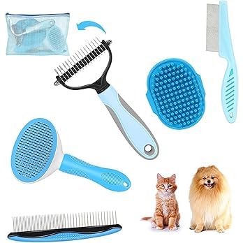 Cat and Dog Brushes for Grooming – Pet Grooming Kit with Brushes – At-Home Grooming Supplies with Dematting Comb, Slicker Brush, Dog Bath Brush (Pink)