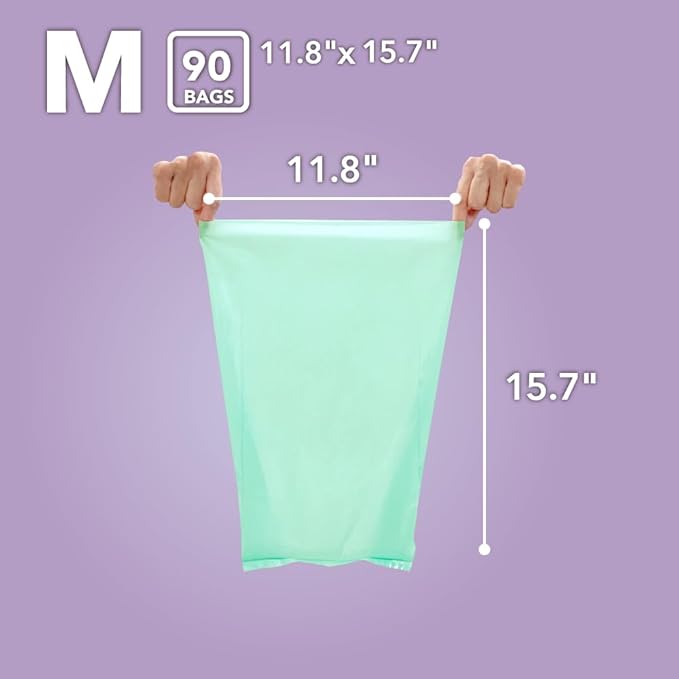 BOS Odor-Sealing Dog Poop Bags for Pet Waste - Disposal Doggy Bags - Scent & Smell Free (90Bags) [Size: M, Color: Light Mint Green] (Pack of 2)