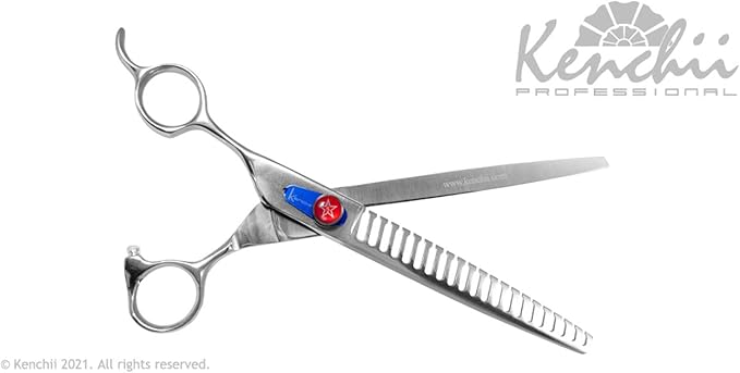Kenchii Five Star Offset Handle Professional Dog Grooming Shear (21 Tooth Thinner Lefty)