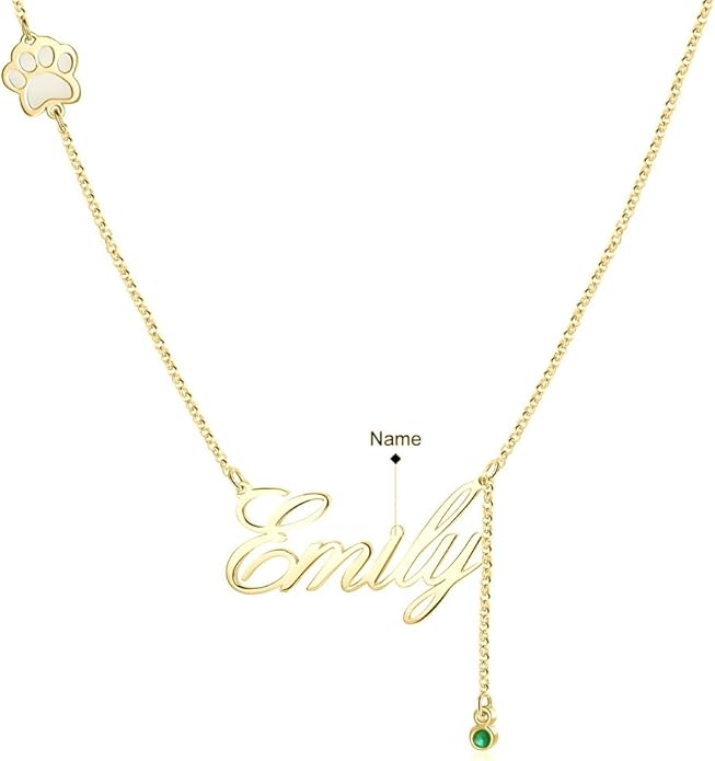 Customized Paw Print Necklace Personalized Pet Name Necklace Custom Engraved Dog Cat Paw Pendant Necklace Pet Memorial Gift for Pet Lovers