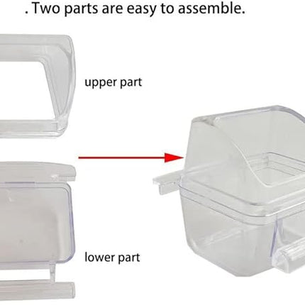 2 Pack Bird Feeders for Cage No Mess Parakeet Food Bowl with Cover Clear Hanging Parrot Water Dispenser Perch Cup Waterer Bird Dishes Seed Cage Cups Slot Replacement Feeder Bowls