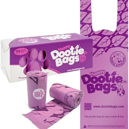 Happy Dootie Bags 10 Rolls.120 Bags with Handles. Clean, Quick and Convenient Pet Dog Poop Cleanup on Walks with Your Furry Friend. Made with Corn Starch. Strong and Leakproof. (Medium Size)