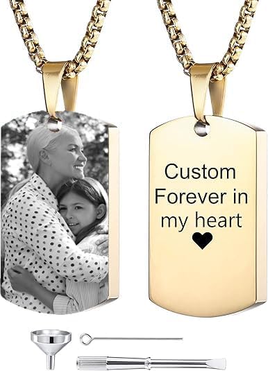 Personalized Ashes Necklace for Men Women Pet Custom Photo Text Urn Necklace Customized Engraving Holder Memorial Cremation Jewelry Keepsake Memorial Gifts