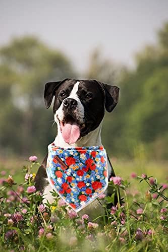 Lionheart glory Dog Bandana 1 Pack Washable Soft Cotton Floral Print Bibs Scarf, Adjustable Kerchief Square Dog Bandanas for Small Dogs