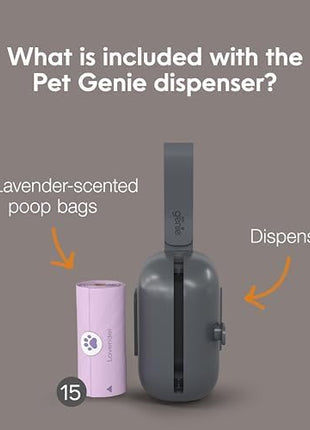 On-the-Go Dog Poop Bag Dispenser for Leash - Compact & Easy to Use Device for Pet Supplies with 2-Point Secure Attachment, Includes 1 Roll (15 count) of Scented Poop Bags, (Lavender Scent)