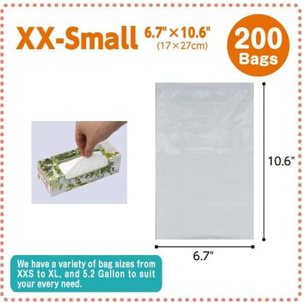 BOS Amazing Odor Sealing Disposable Bags, for Pet Waste (for small dogs) or Any Sanitary Product Disposal - Durable and Unscented[Size: XXS, Color: White] (200 count, Pack of 1) (200 Bags)