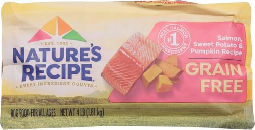 Nature′s Recipe Grain Free Salmon, Sweet Potato & Pumpkin Recipe Dry Dog Food, 4 lb. Bag (Pack of 2)
