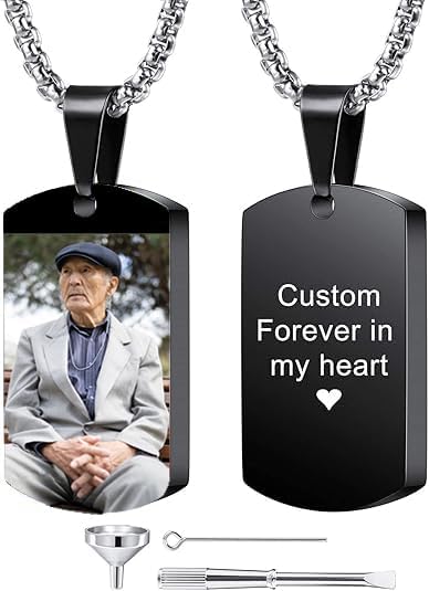 Personalized Ashes Necklace for Men Women Pet Custom Photo Text Urn Necklace Customized Engraving Holder Memorial Cremation Jewelry Keepsake Memorial Gifts