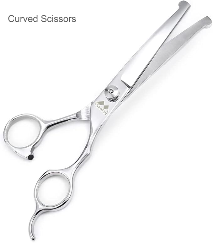 Dog Grooming Scissors Kit with Round Tip, 6 in 1 Cat Dog Scissors, Stainless Steel Pet Grooming Shears, Straight, Curved, Thinning Shears, Comb for Full Body, Face, Nose, Ear & Paw