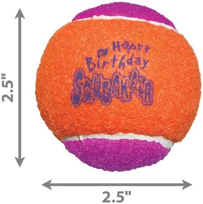 KONG - SqueakAir Birthday Balls (3 Pack) – Durable Non-Abrasive Fetch Toy with Built-in Squeaker, Assorted Colors