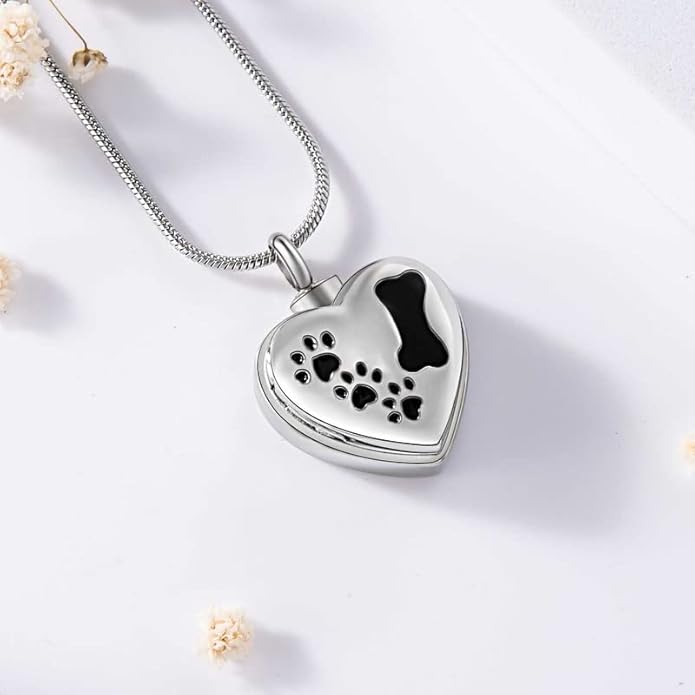 Farfume Personalized Pet Urn Necklace for Dog Cat Ashes Cremation Pet Memorial Customized Photo Text Engraving Pendant Keepsake Funeral Jewelry