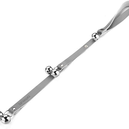 Leather Dog Doorbells for Door Knob/Potty Training/Go Outside, Length Adjustment Copper Dog Bell, Housetraining Hanging Bell, Gray Leather Silver Bells