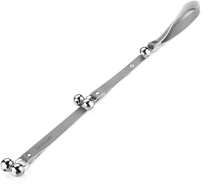 Leather Dog Doorbells for Door Knob/Potty Training/Go Outside, Length Adjustment Copper Dog Bell, Housetraining Hanging Bell, Gray Leather Silver Bells