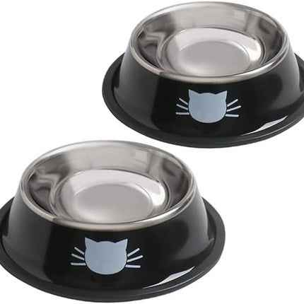 Cat Bowls for Food and Water,2PCS Rapsrk Non-Slip Stainless Steel 8 Oz Pet Bowl with Removable Rubber Base Dog Bowl
