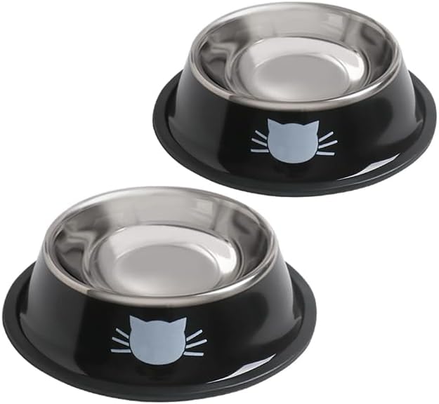 Cat Bowls for Food and Water,2PCS Rapsrk Non-Slip Stainless Steel 8 Oz Pet Bowl with Removable Rubber Base Dog Bowl