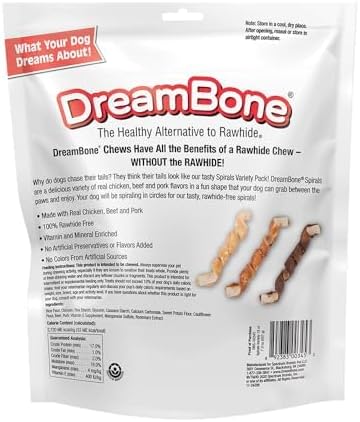 DreamBone Spirals Variety Pack, No-Rawhide Chews for Dogs, 18 Spiral Chews