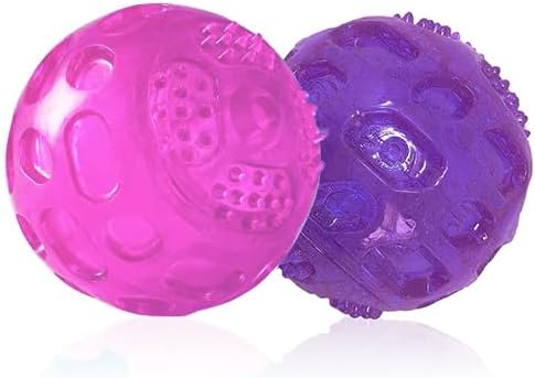 3'' Squeaky Dog Toy Balls for Lagre Medium Breed, Indestructible Dog Balls for Playing, Fetching & Retrieving, Durable Aggressive Chewers, 2 PCS Red+Purple