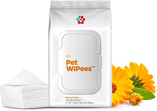 Ear Pet WiPees™ – Ear Wipes for Dogs & Cats, Dog Ear Wipes for Infection & Itchy Ears, Gentle Cat & Dog Ear Cleaner for Daily Hygiene (Natural, 100ct)