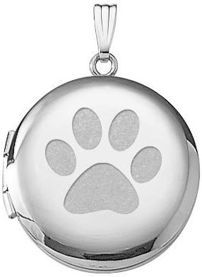 PicturesOnGold.com Sterling Silver Dogs Paw Print Round Picture Locket - 3/4 Inch X 3/4 Inch and 1 Inch X 1 Inch