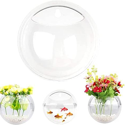 GREENWISH 2Pack 5.9'' Wall Mounted Clear Acrylic Round Fish Tank Flower Pot Vase Decoration Wall Hanging Mount Fish Bowl Fish Bubble Aquarium Decorative Plant Pot Hanging Hydroponic Pot
