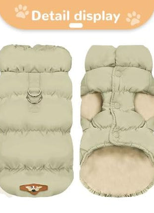 Winter Warm Dog Jacket for Small Medium Dogs Cat Cold Weather Coats with Harness Paded Dogs Fleece Vest Waterproof Windproof Dog Snow Jacket Pet Puppy Clothes (Khaki,XL)